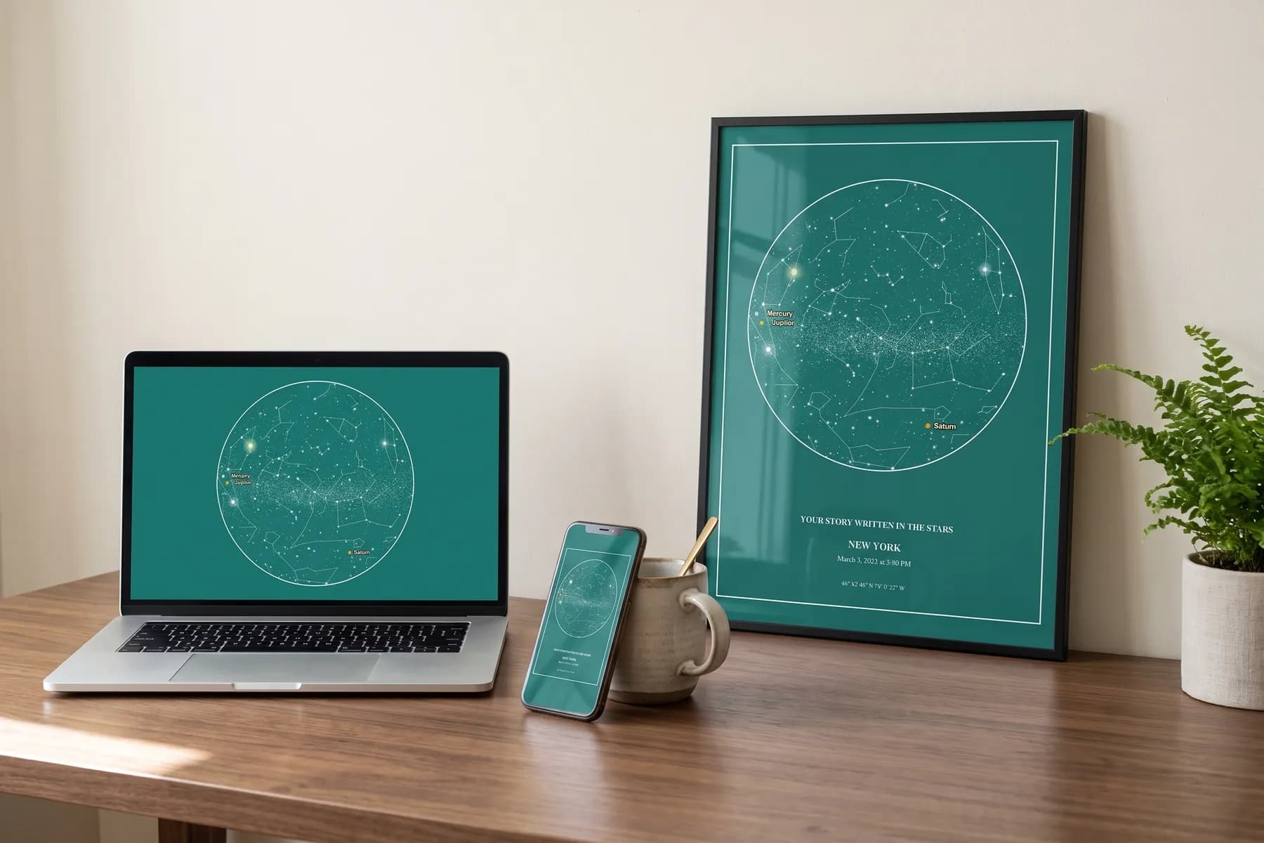 Custom star map digital download, personalized night sky print in a room