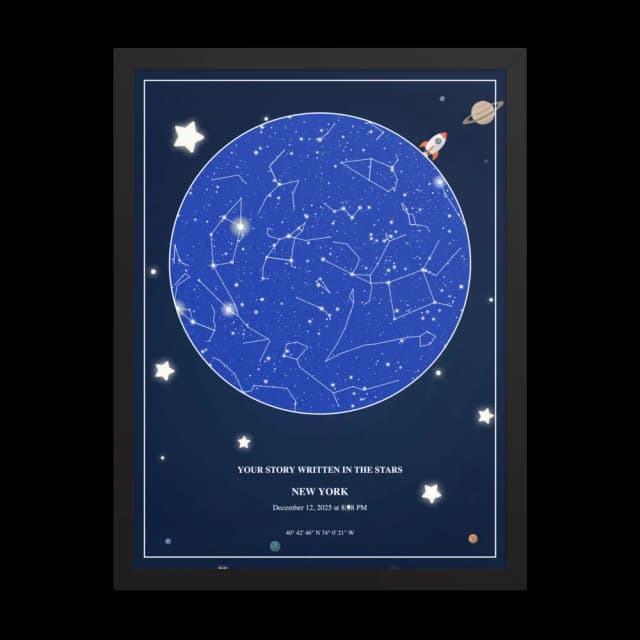 Junior Explorer Star Chart — Black Frame for Nursery
