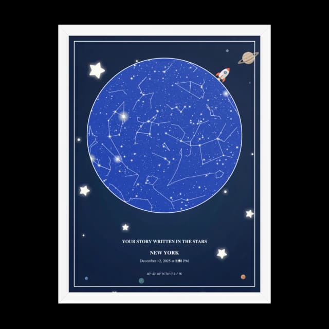 Junior Explorer Star Chart — White Frame for Nursery