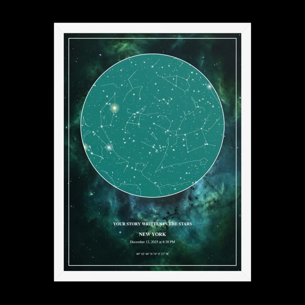 Deep Nebula Teal - White Frame Star Chart