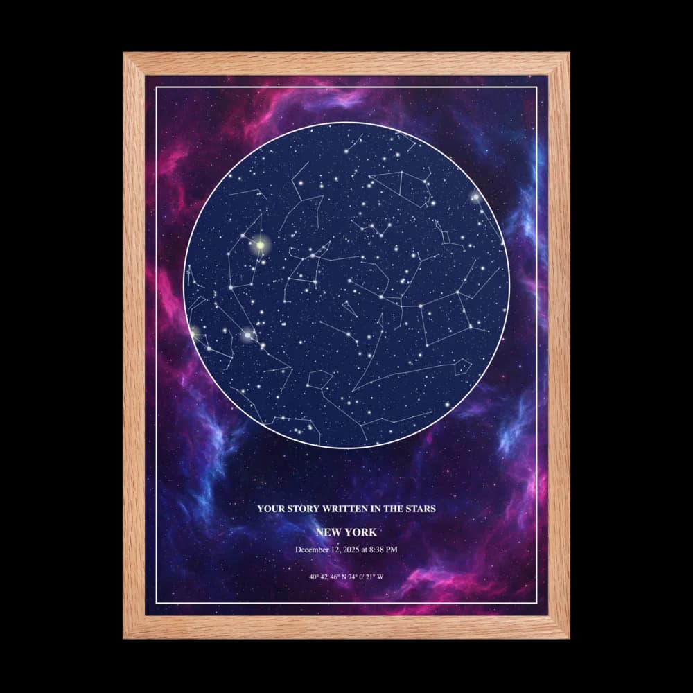 Deep Space Nebula Star Chart - Wood Frame