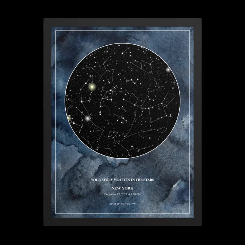 Midnight Watercolor Star Chart - Black Frame