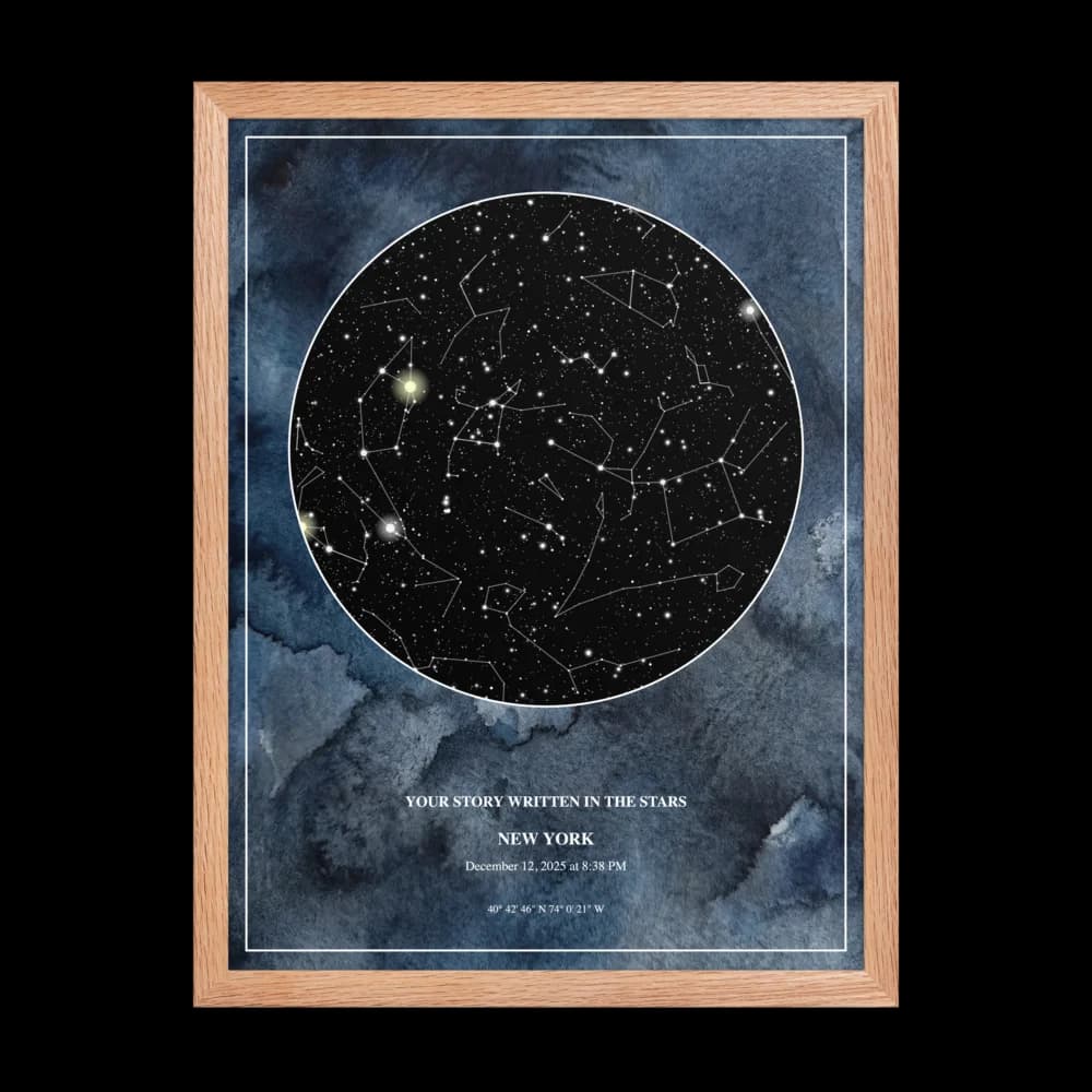 Watercolor - Natural Wood Frame Star Chart
