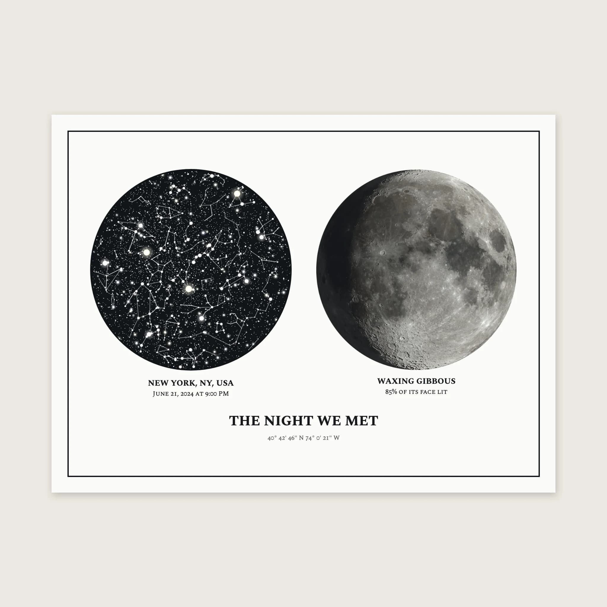 Star Map with Moon Phase: Print, 24 × 18 in