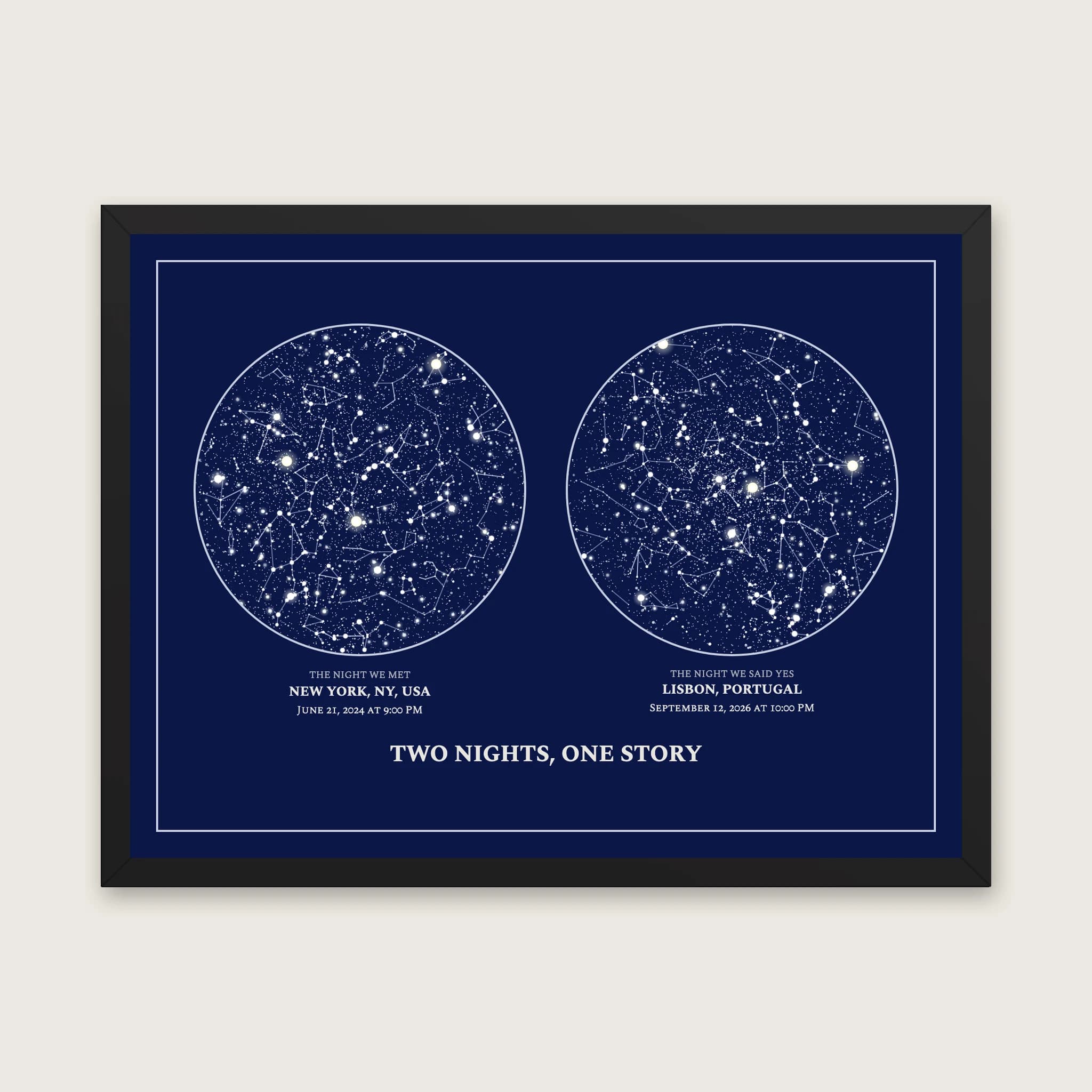 Two Skies Star Map: Framed, 24 × 18 in, Black frame