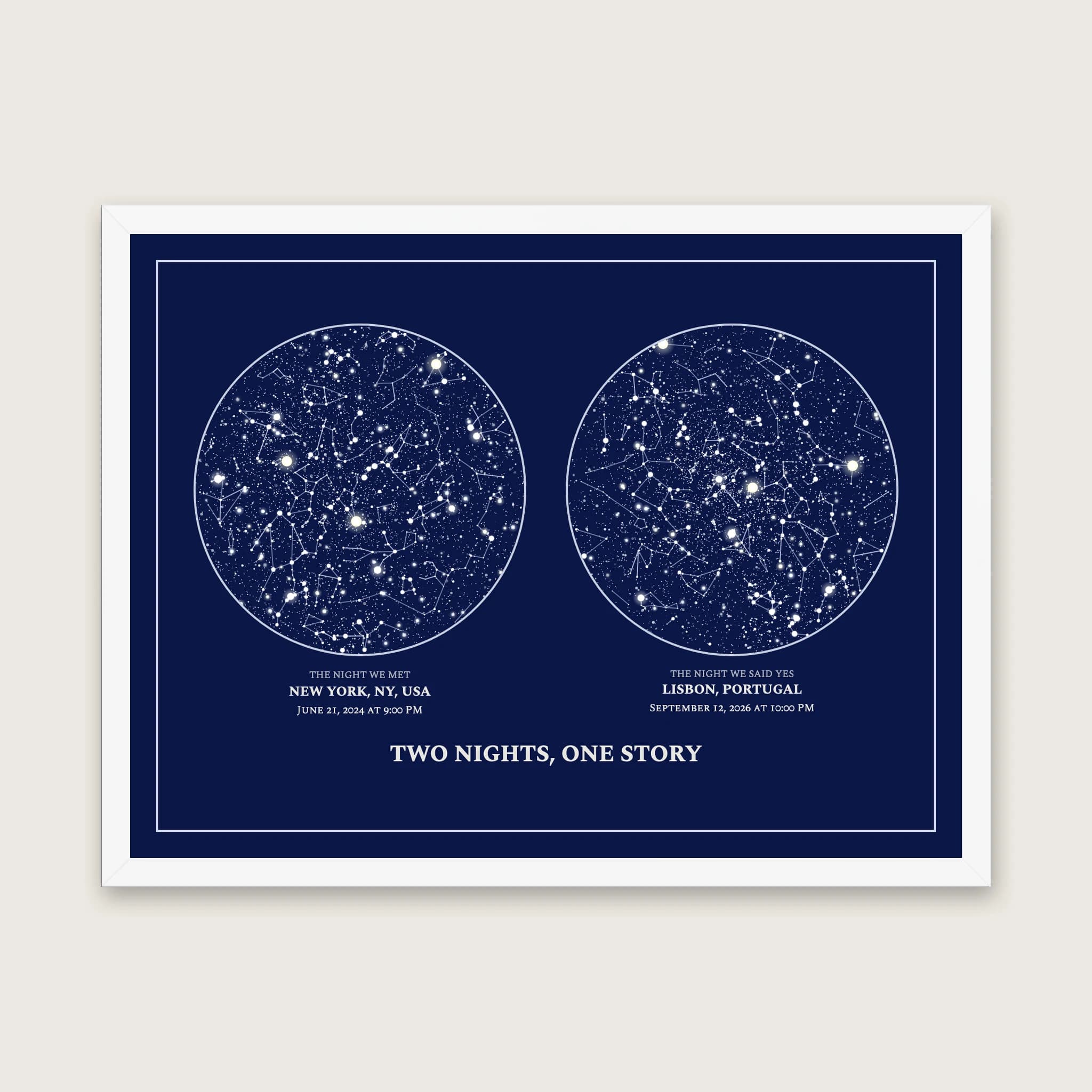Two Skies Star Map: Framed, 24 × 18 in, White frame