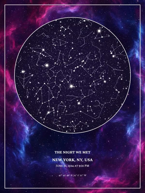 Purple Galaxy star map poster
