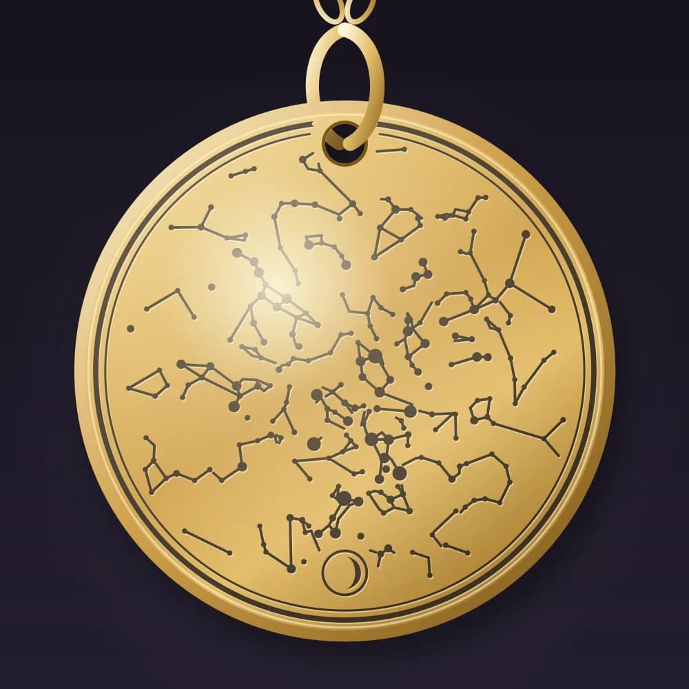 Constellations engraving style on a gold coin
