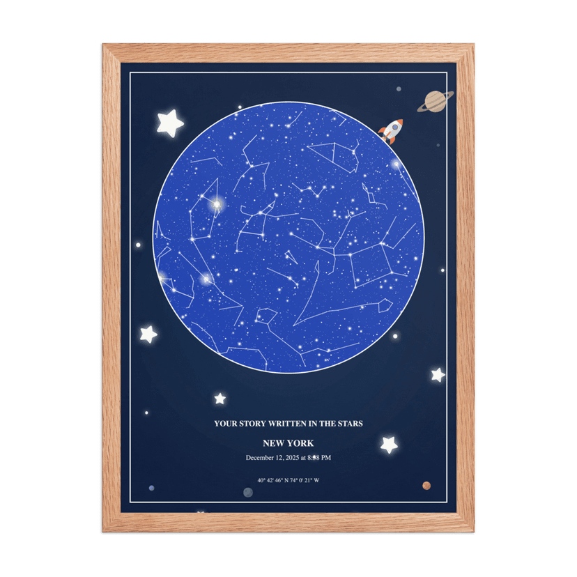 Junior Explorer Star Chart - Natural Wood Frame