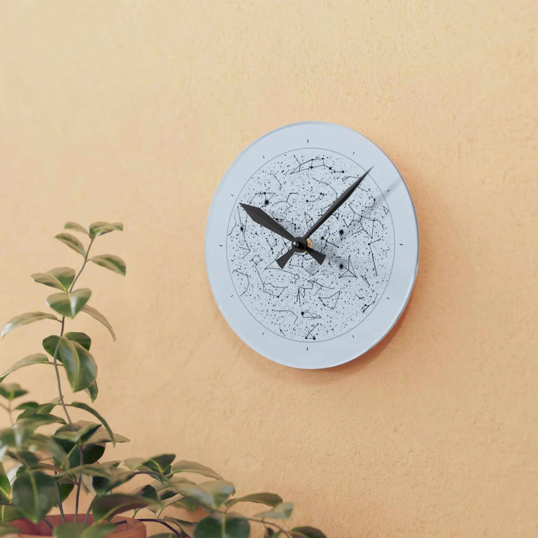 Star Chart Wall Clock in Pale Starlight - Cool silver blue custom star map clock